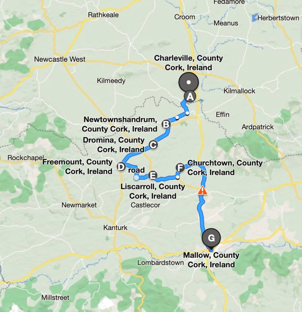 Map of new bus service from Charleville to Mallow