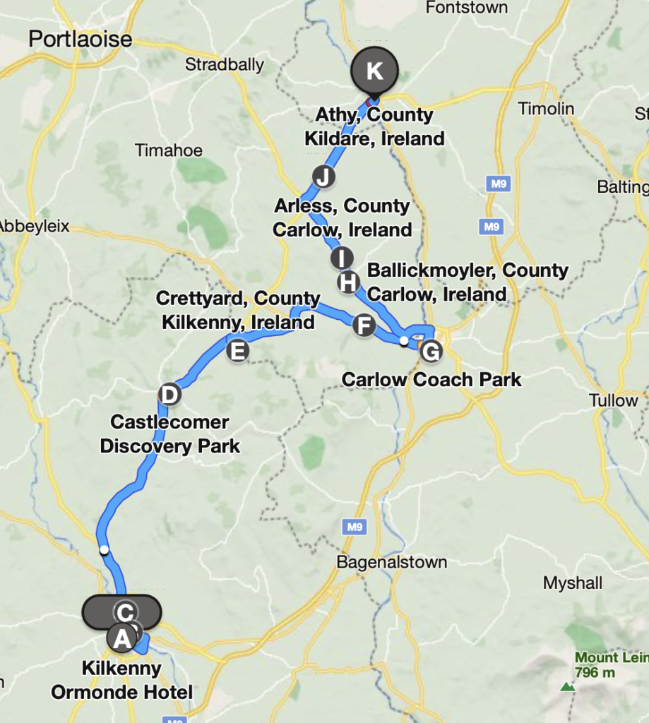 Map of new bus service from Athy to Kilkenny