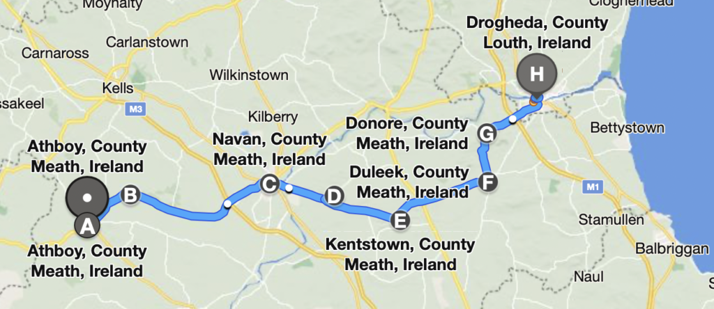 Map of new bus service between Athboy and Drogheda