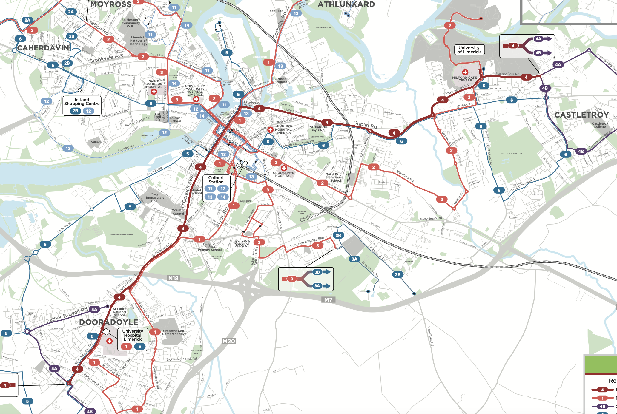 Map of proposed bus network for Limerick City