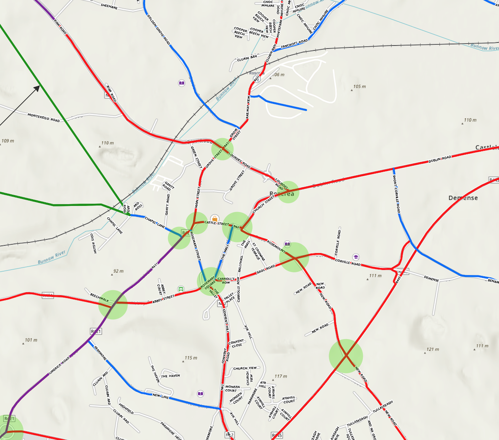 Cycle map of Roscrea from CycleConnects