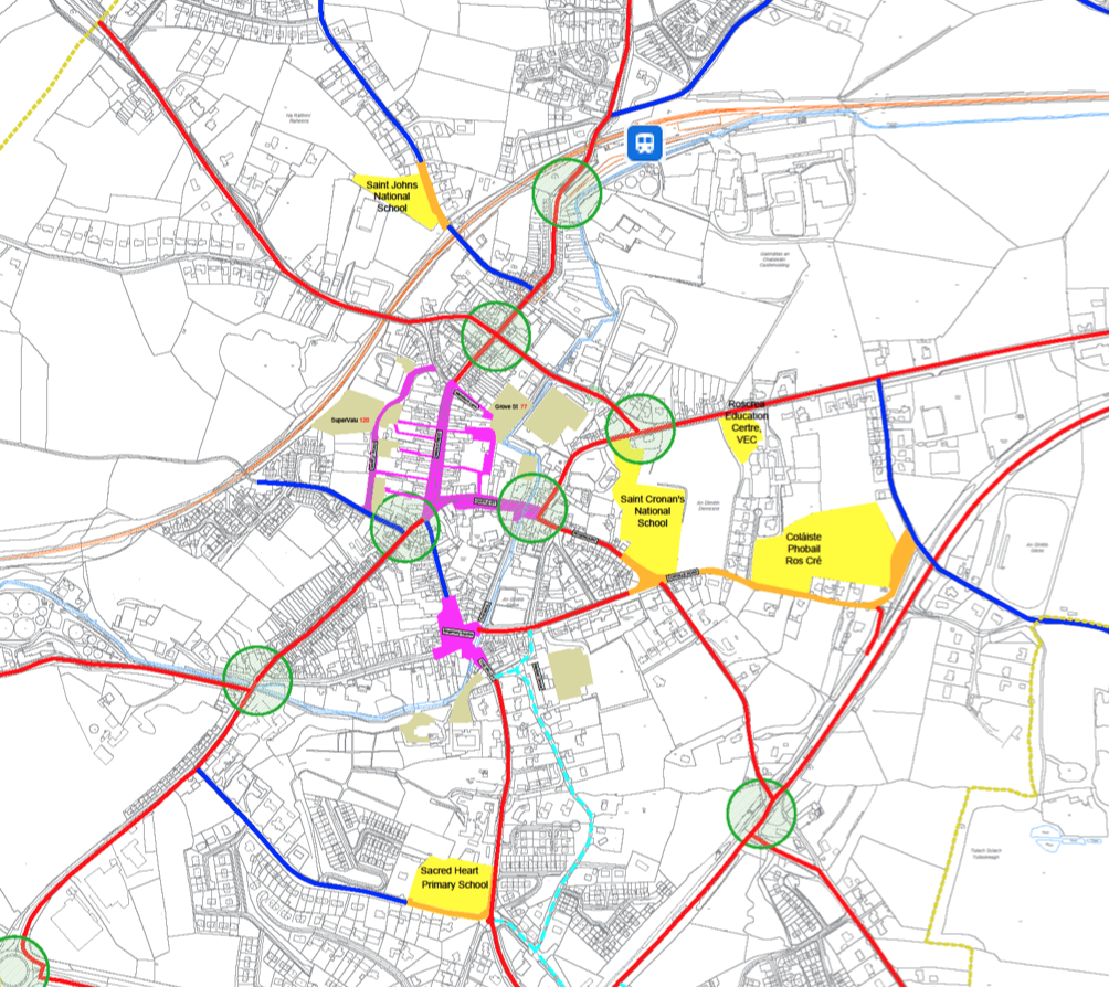 Cycle map of Roscrea proposed in the Roscrea Local Area Plan